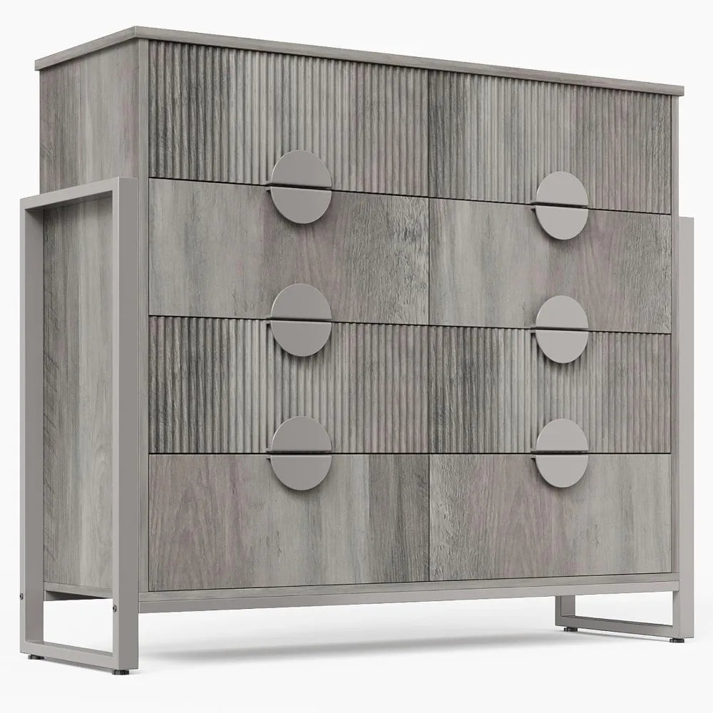 LGHM Fluted Gray Dresser for Bedroom, Modern 50 Wide Chest of Drawers, 8 Deep Drawers 42.8 Tall Dresser with Raised H Legs -Curv