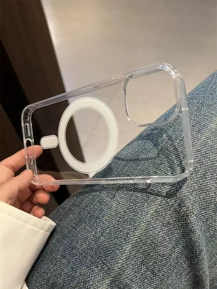 New Transparent Acrylic Clear Case For iPhone 16 15 14 13 12 11 Pro Max Magnatic For Magsafe Wireless Charge Cover