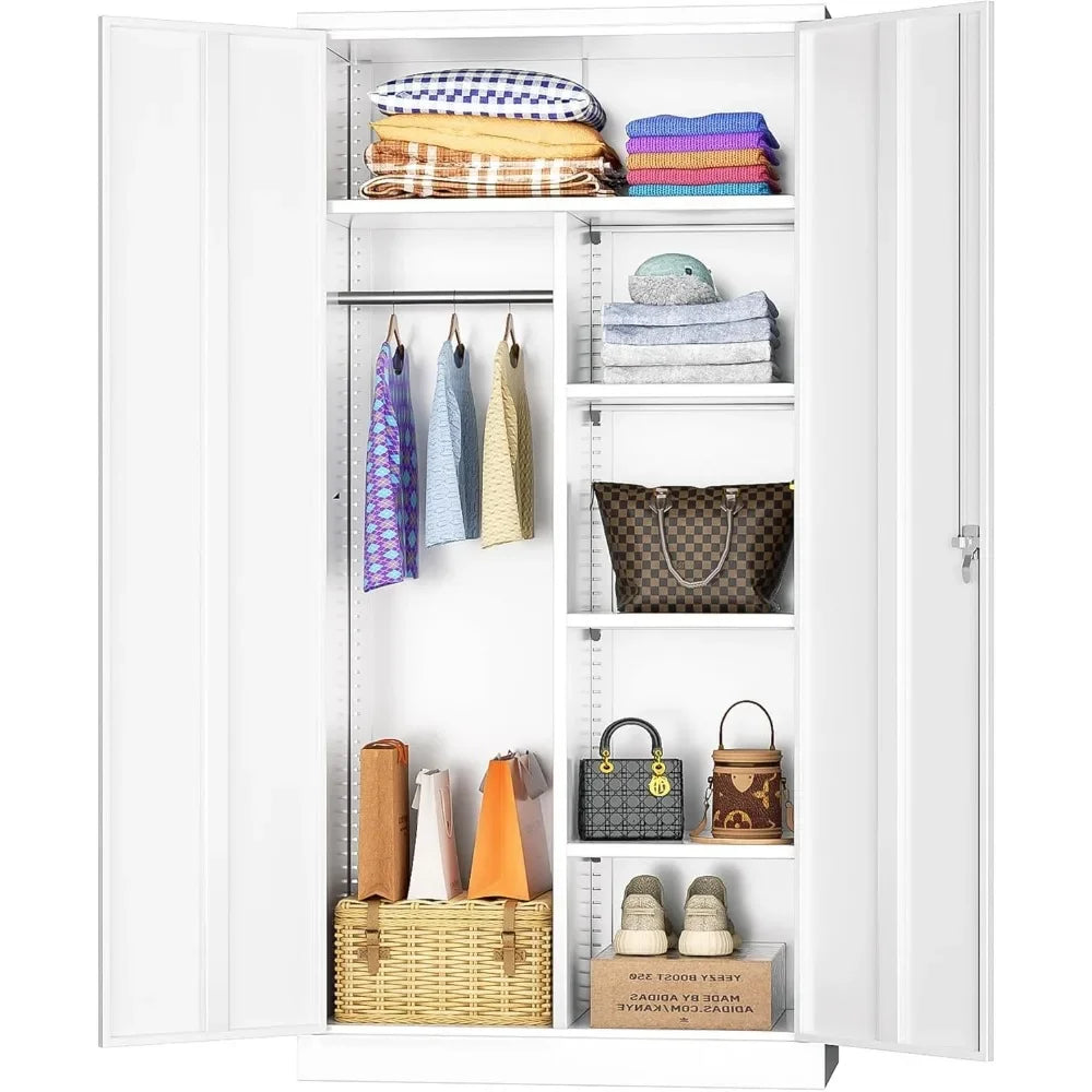 YQXH Metal Wardrobe Closet - 71" H Bedroom Armoires with Lock, Storage Locker