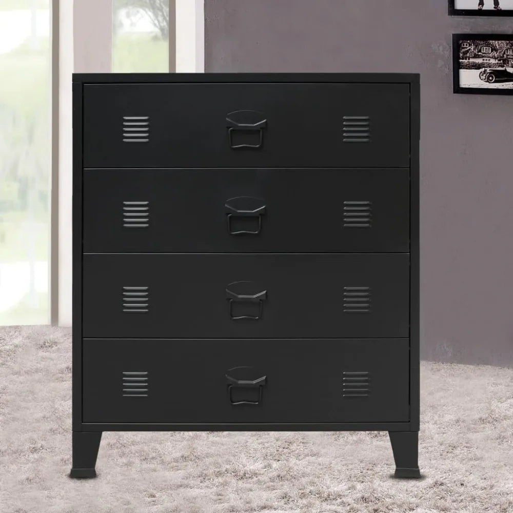 vidaXL Storage Chest, Metal Storage Cabinet with 4 Drawers, Industrial Style Sideboard with Air Vents and Metal Handles, Sideboa