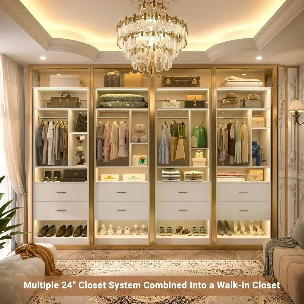 YQXH 24 Inches Closet System with 2 Wood Drawers, 2FT Small Closet Organizer System with 6 Shelves