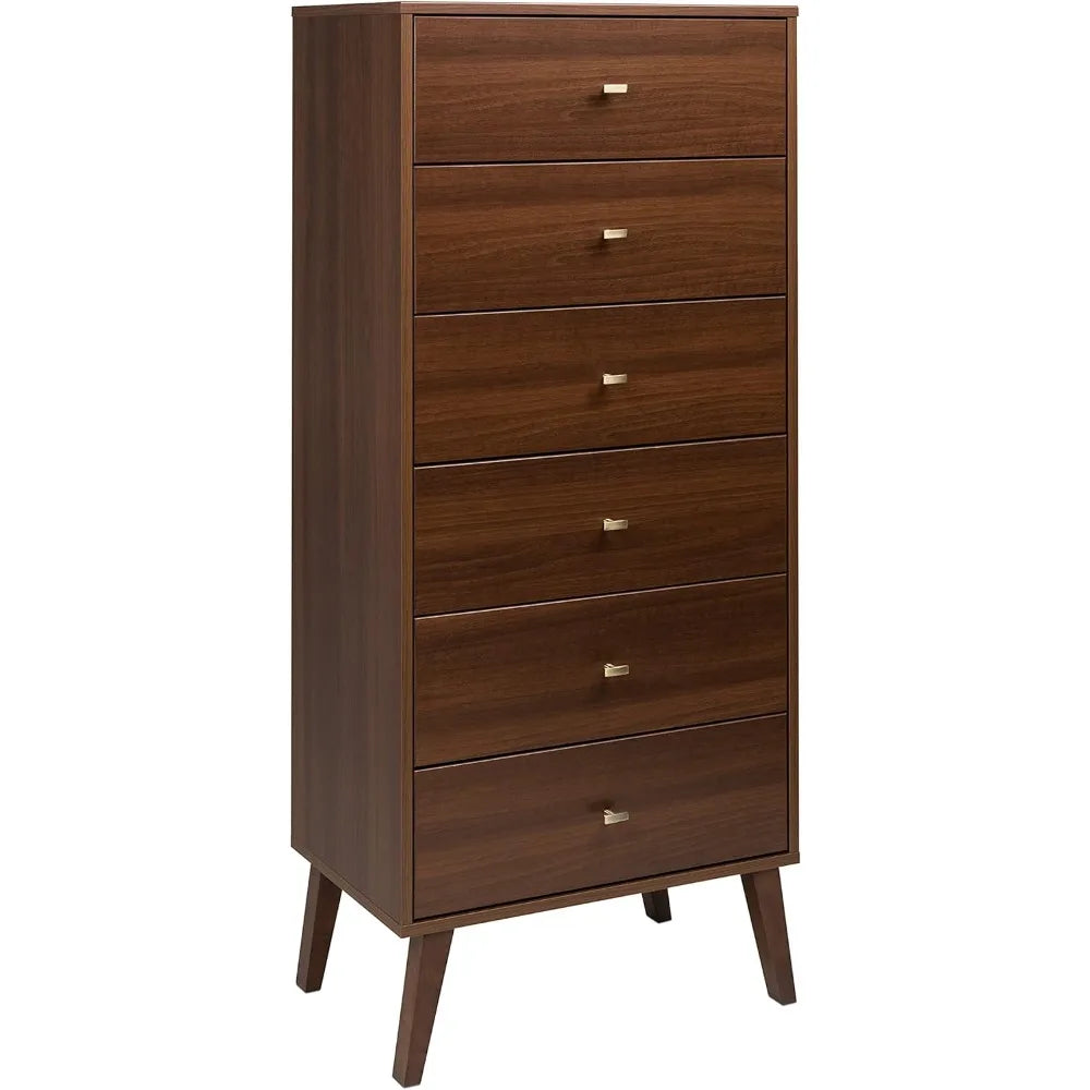 Prepac Milo Mid-Century Modern 6 Drawer Dresser, Tall and Narrow Chest of Drawers, Retro Bedroom Furniture, Lingerie Dresser, 18