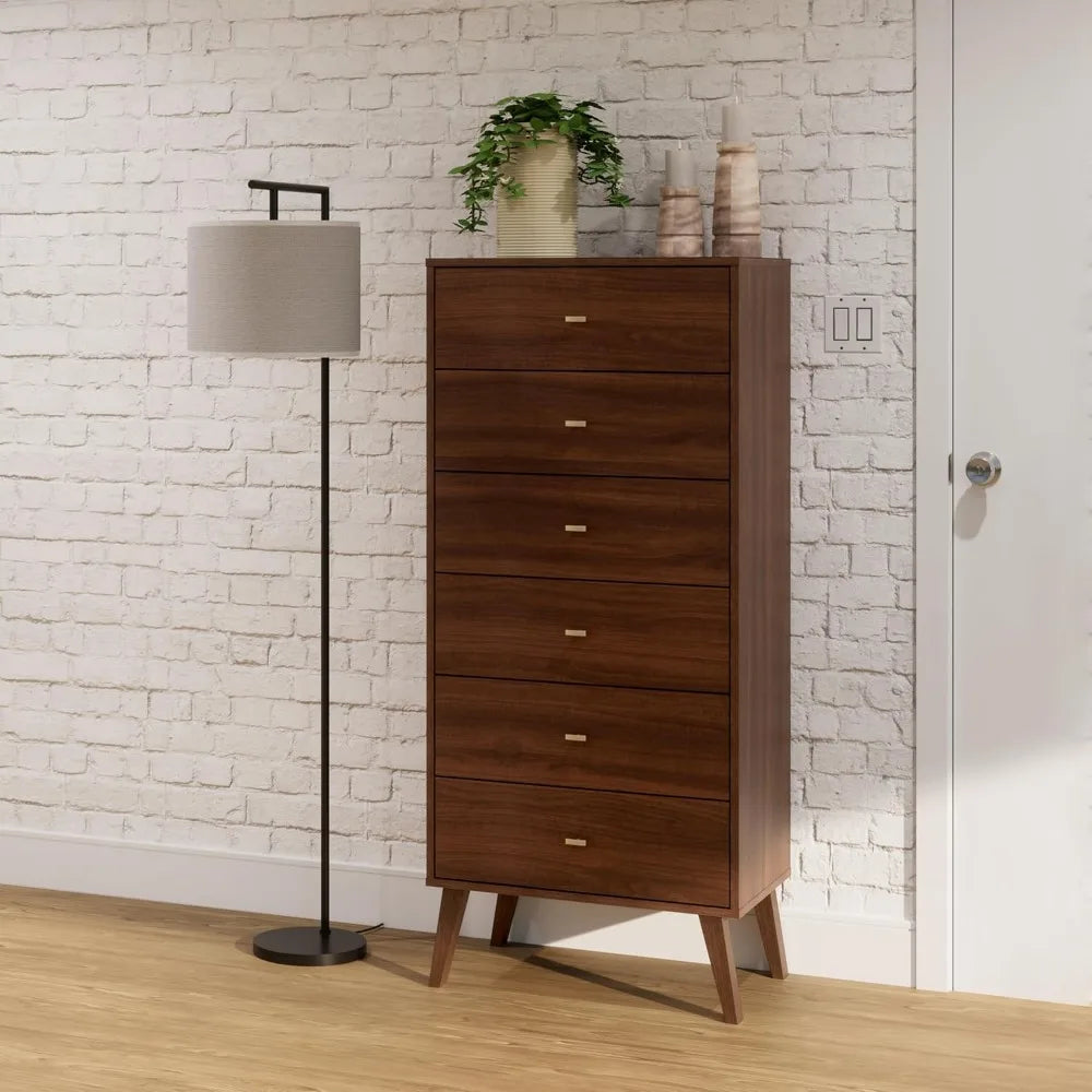 Prepac Milo Mid-Century Modern 6 Drawer Dresser, Tall and Narrow Chest of Drawers, Retro Bedroom Furniture, Lingerie Dresser, 18