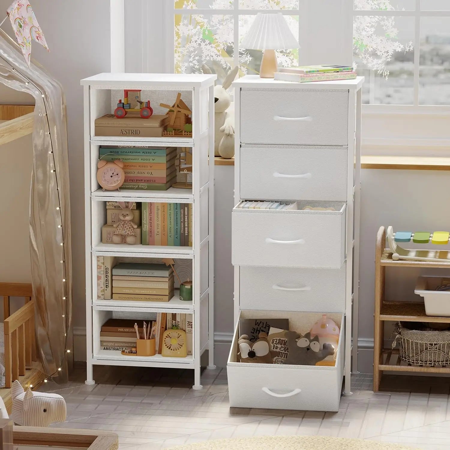 White Tall Dresser For Bedroom, Closet Organizers And Storage Tall Fabric Dresser For Closet, Drawer Organizer With 5 Drawers,