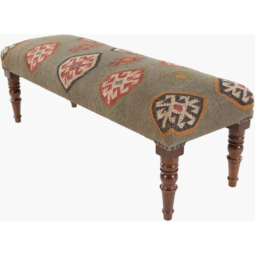 Mark&Day Bedroom Bench, Gran Dark Green Upholstered End of Bed Ottoman Benches, Rustic Boho Entryway Footrest Stool Seat, Handma