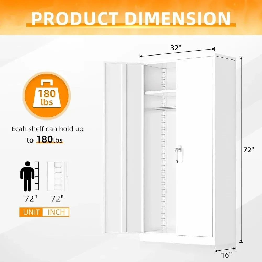 YQXH Metal Wardrobe Closet - 71" H Bedroom Armoires with Lock, Storage Locker