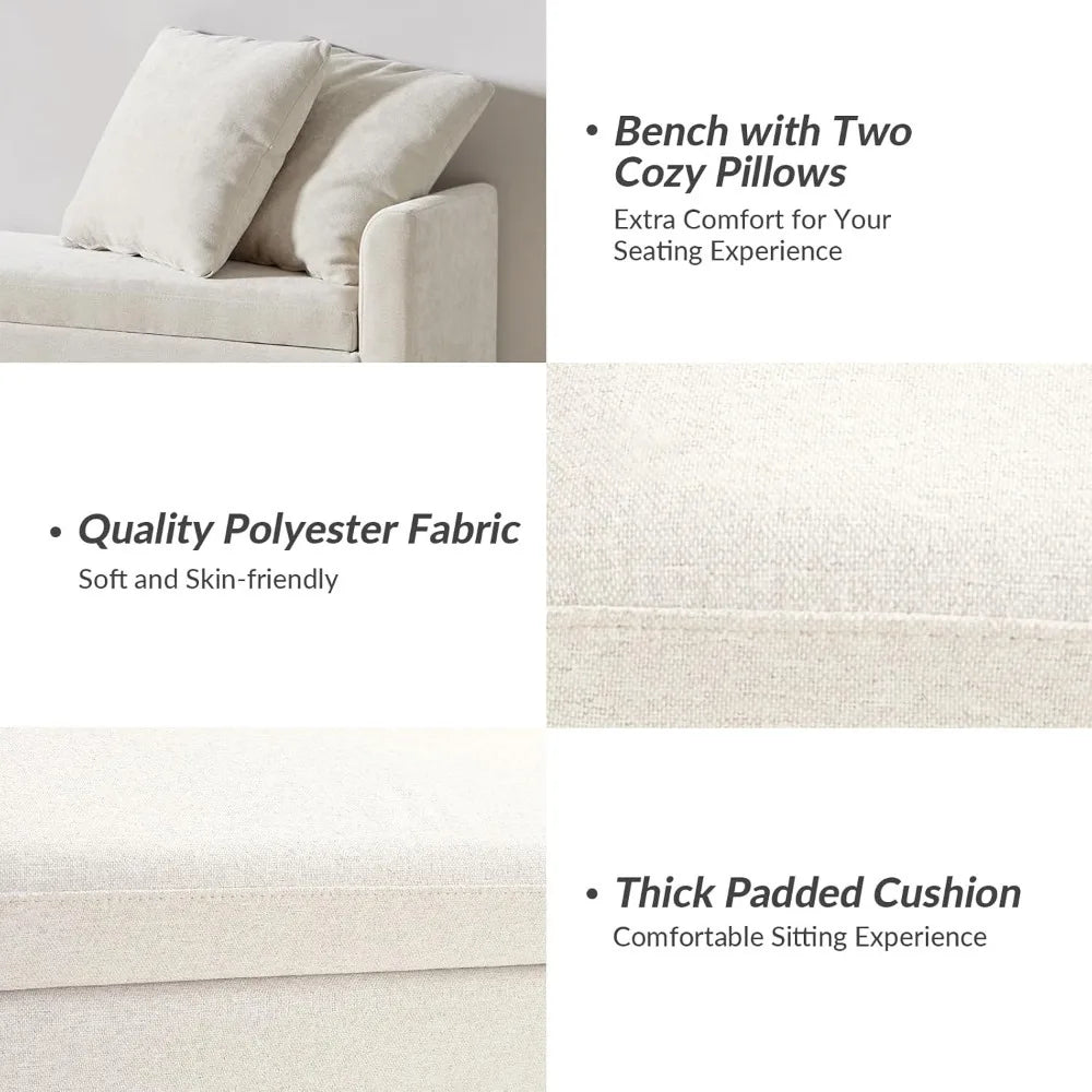 Modern Storage Bench with Throw Pillows, 59.4" Extra Long Bedroom Ottoman Bench for End of Bed, Comfy Upholstered