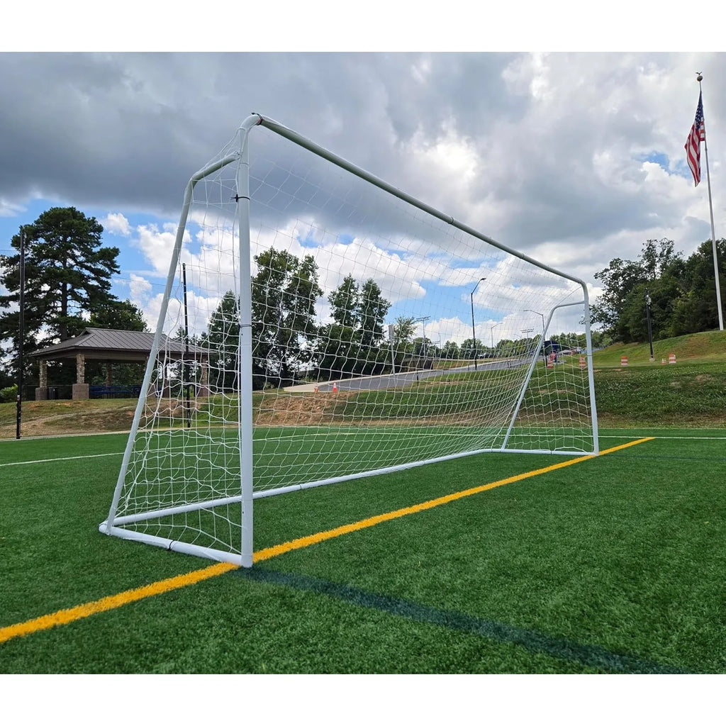 Official Size 24 X 8 X 5 Ft. Steel Soccer Goal. Heavy Duty Frame w/Net. Tournament, Regulation Size. Professional Portable Pract