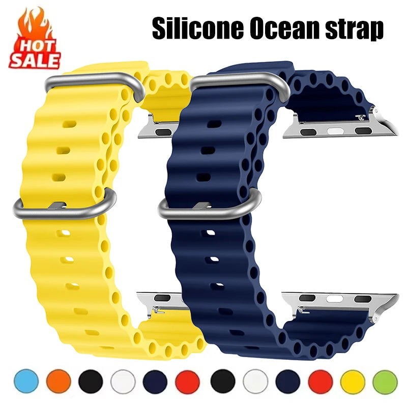 Silicone Ocean strap for Apple watch band Series Ultra 9 8 7 6 5 4 10 SE iwatch bracelet 42mm 44mm 45mm 49mm 40mm 41mm 46mm band