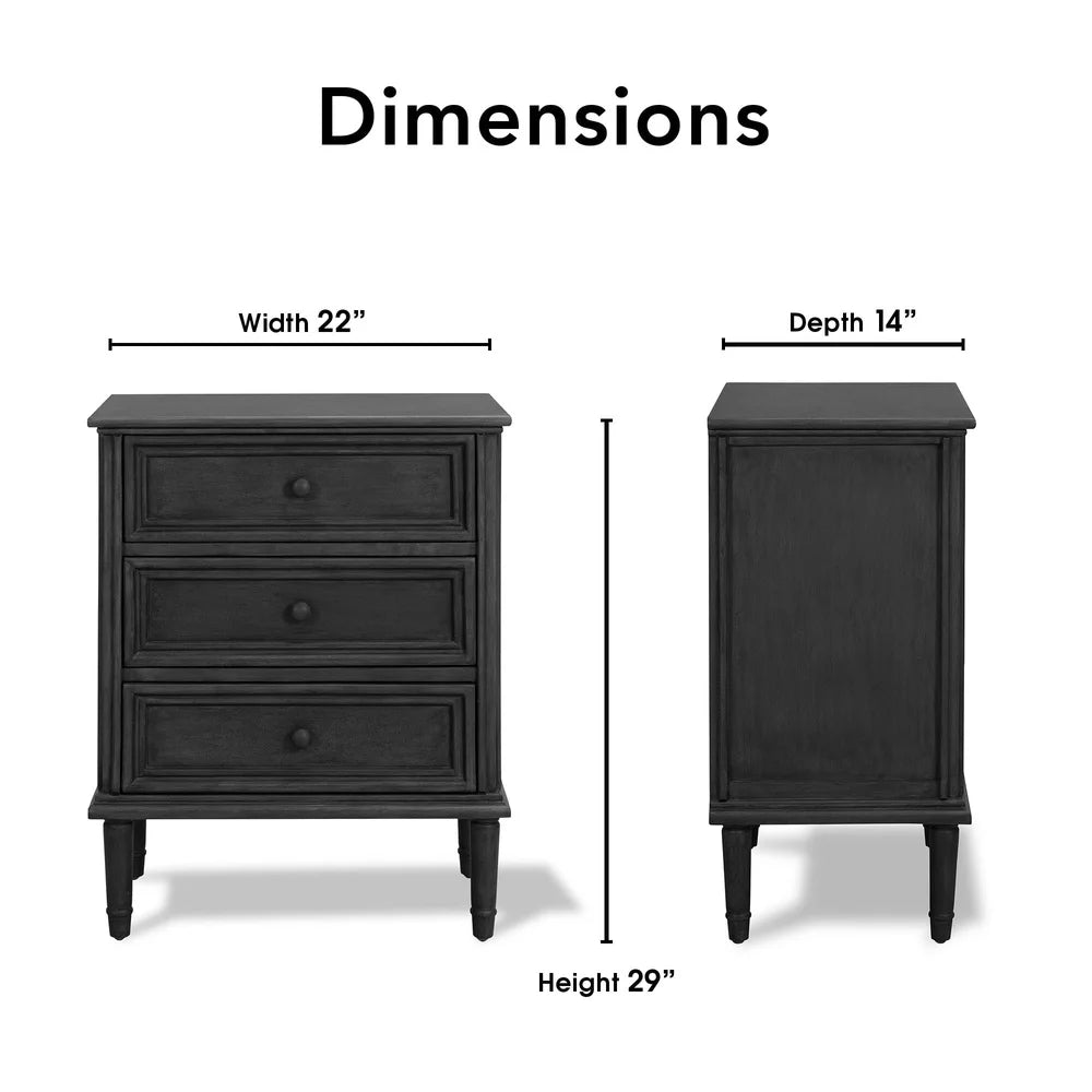 Three Drawer Storage Cabinet Dark Gray Elegant Design Versatile Use Living Room Bedroom Office Fully Assembled Indoor Furniture