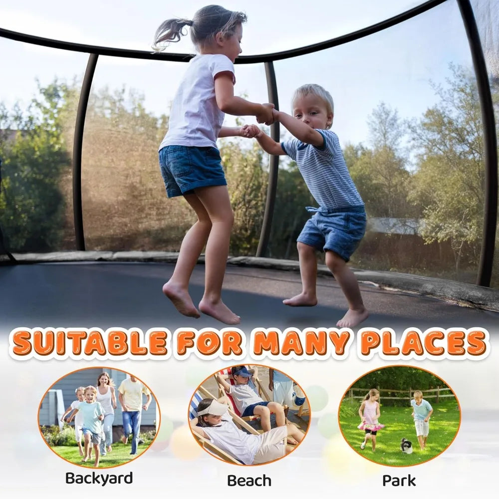 Trampoline 8FT 10FT 12FT 14FT 16FT, Recreational Trampolines with Enclosure Net and Ladder, Outdoor Anti-Rust Trampolines