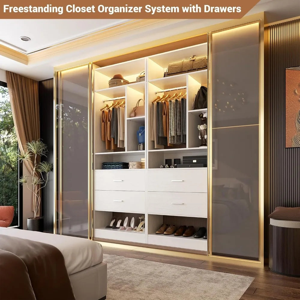 YQXH 24 Inches Closet System with 2 Wood Drawers, 2FT Small Closet Organizer System with 6 Shelves
