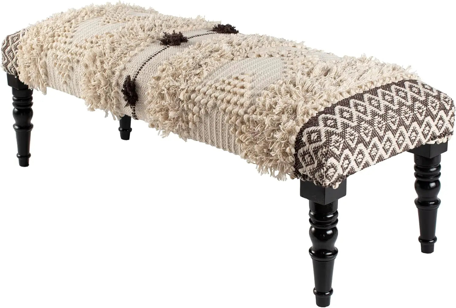 Mark&Day Bedroom Bench, Gran Dark Green Upholstered End of Bed Ottoman Benches, Rustic Boho Entryway Footrest Stool Seat, Handma