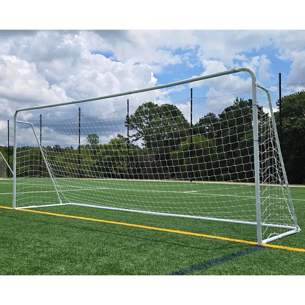 Official Size 24 X 8 X 5 Ft. Steel Soccer Goal. Heavy Duty Frame w/Net. Tournament, Regulation Size. Professional Portable Pract