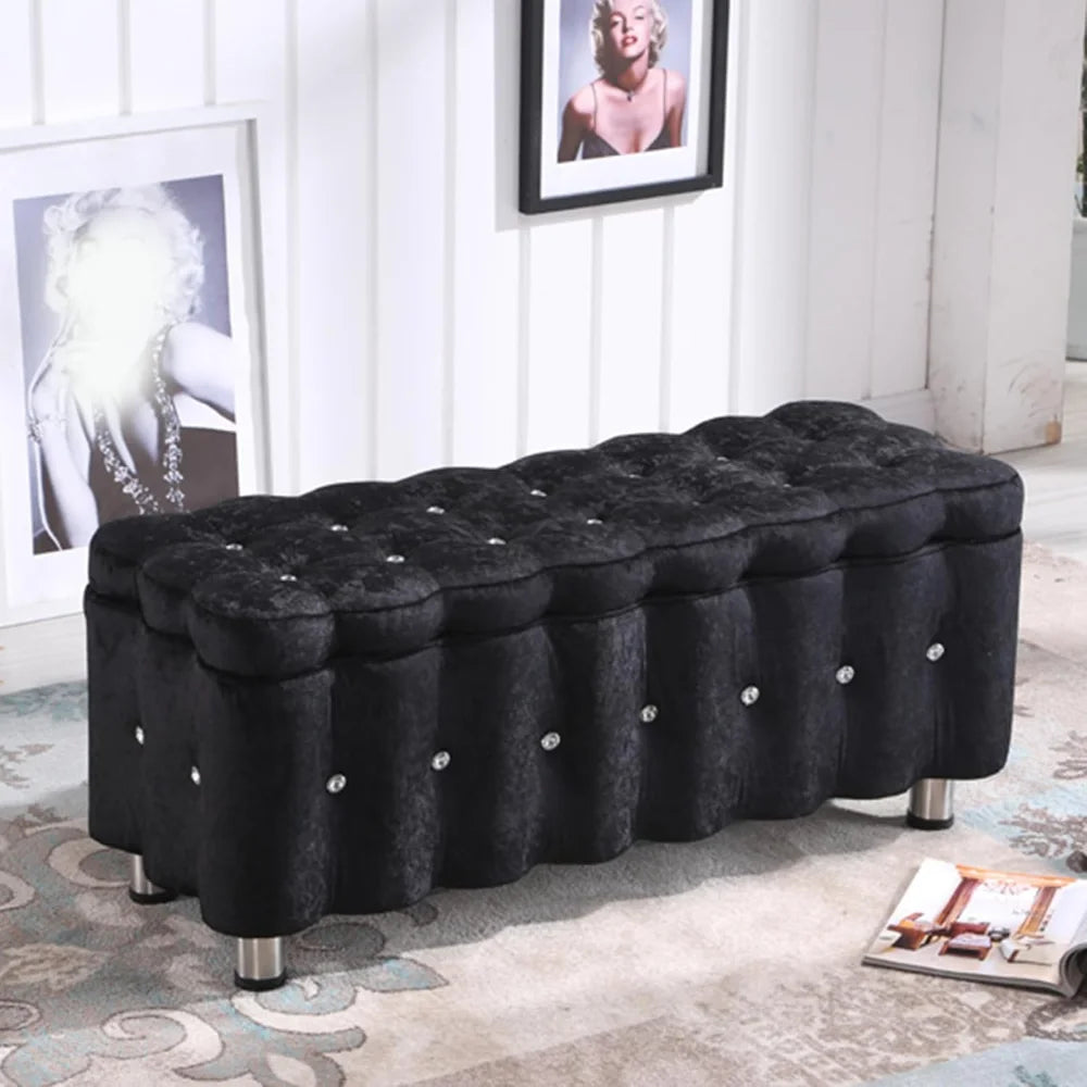 Velvet Tufted Storage Ottoman Bench, Upholstered Large Capacity Entryway Bench with Metal Legs,Modern Comfy End of Bed Benches