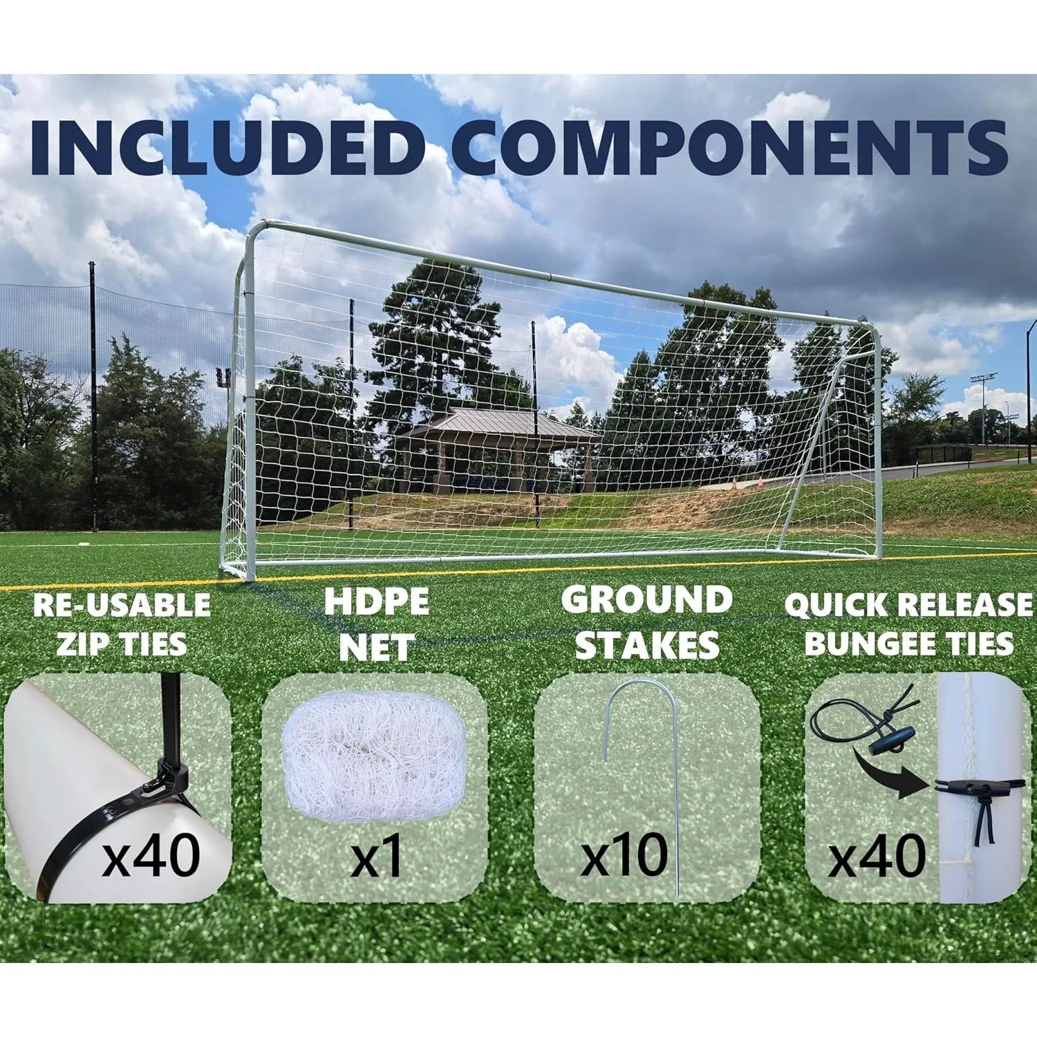 Official Size 24 X 8 X 5 Ft. Steel Soccer Goal. Heavy Duty Frame w/Net. Tournament, Regulation Size. Professional Portable Pract