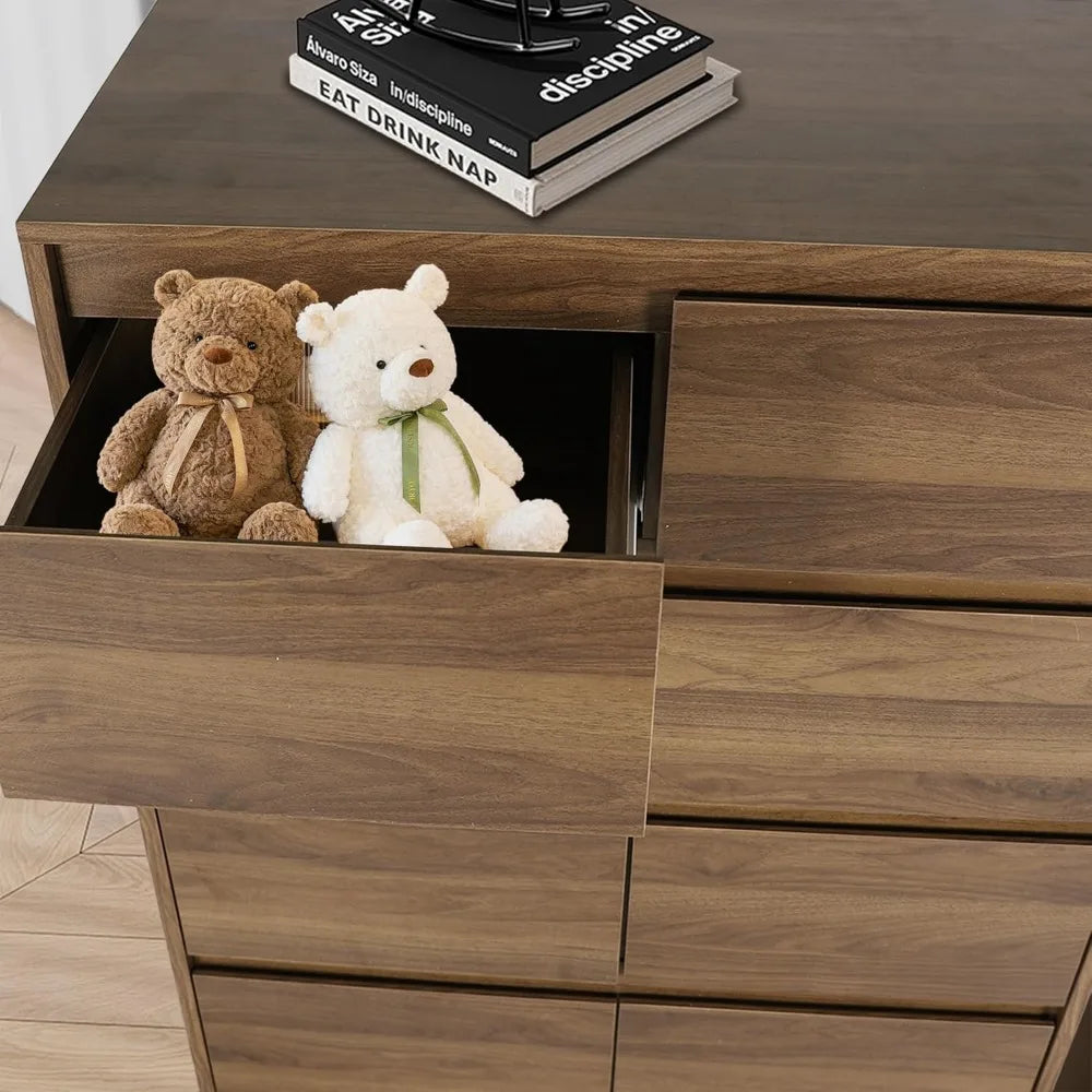 Modern Tall 8-Drawer Double Dresser in Wood for Bedroom Storage