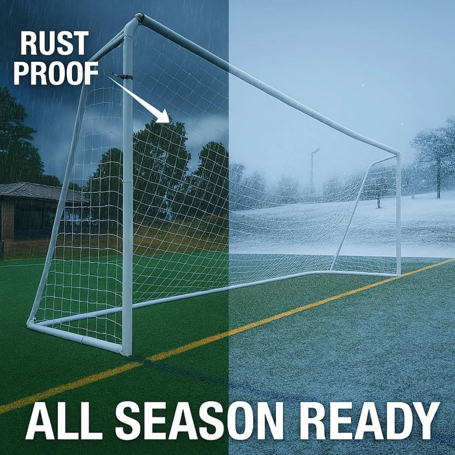 Official Size 24 X 8 X 5 Ft. Steel Soccer Goal. Heavy Duty Frame w/Net. Tournament, Regulation Size. Professional Portable Pract