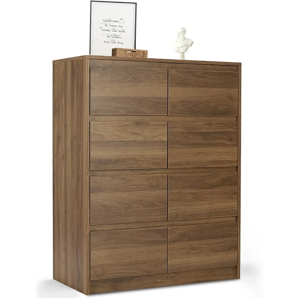 Modern Tall 8-Drawer Double Dresser in Wood for Bedroom Storage