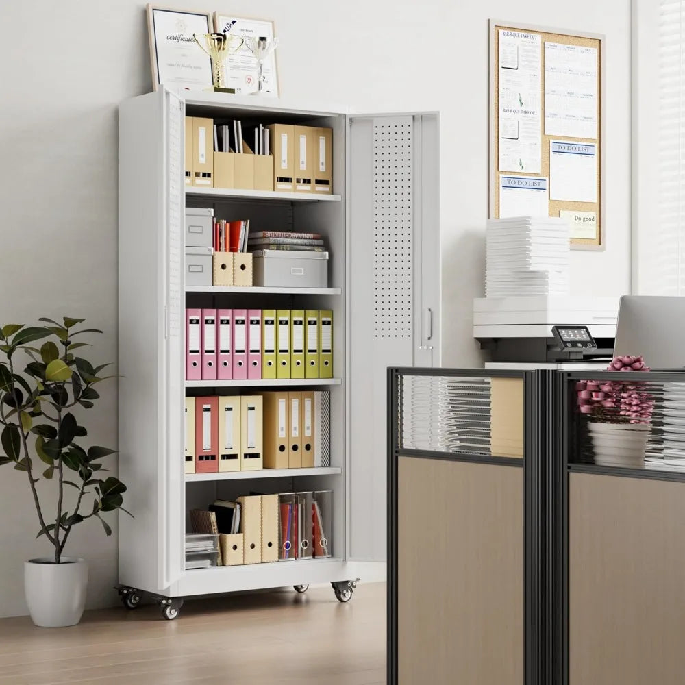 YQXH 73''H Metal Garage Storage Cabinet with Pegboard, Rolling Tool Cabinets on Wheels,Steel Locker