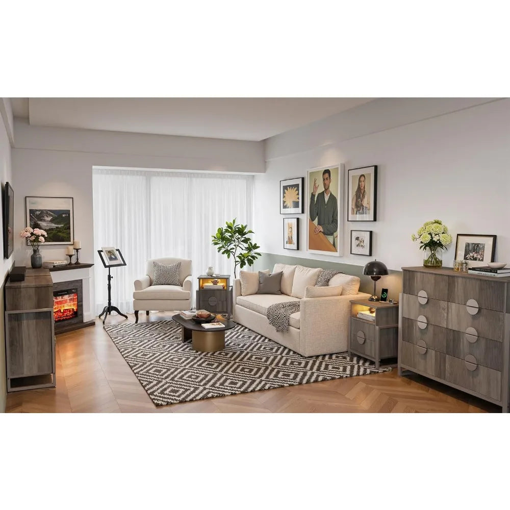 LGHM Fluted Gray Dresser for Bedroom, Modern 50 Wide Chest of Drawers, 8 Deep Drawers 42.8 Tall Dresser with Raised H Legs -Curv