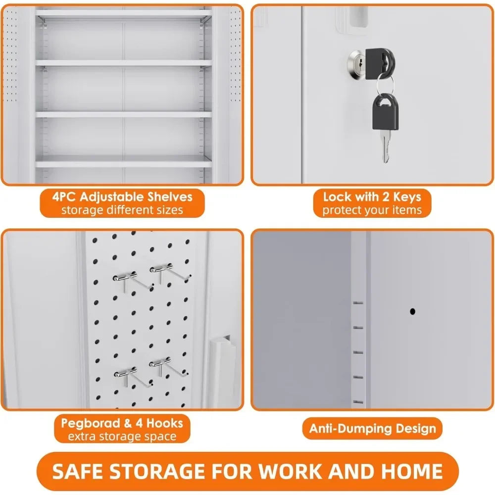 YQXH 73''H Metal Garage Storage Cabinet with Pegboard, Rolling Tool Cabinets on Wheels,Steel Locker