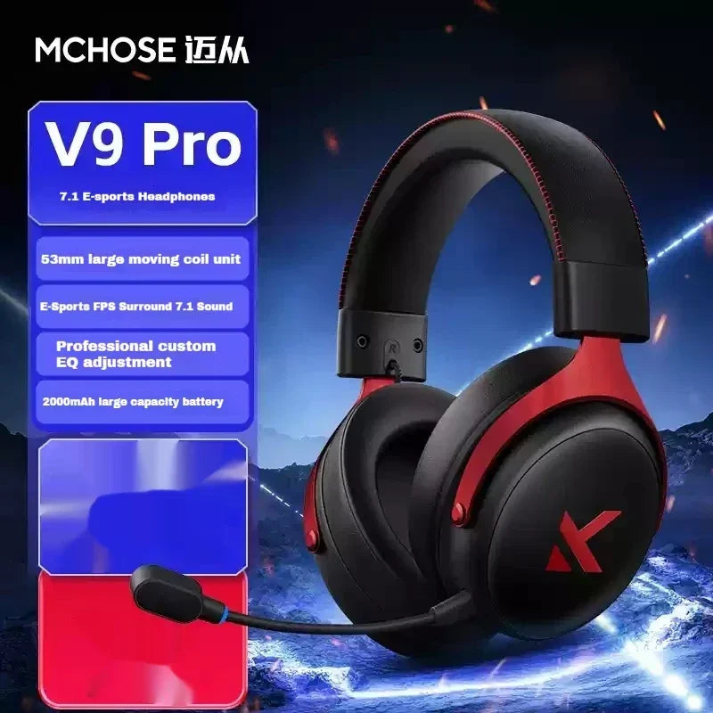 MCHOSE V9 Pro Head-mounted Music Wireless Gaming Headphones Noise Reduction Mic 3-mode Customized Music Earphones Pc Accessories