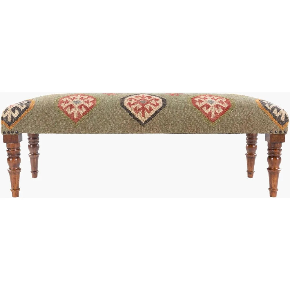 Mark&Day Bedroom Bench, Gran Dark Green Upholstered End of Bed Ottoman Benches, Rustic Boho Entryway Footrest Stool Seat, Handma
