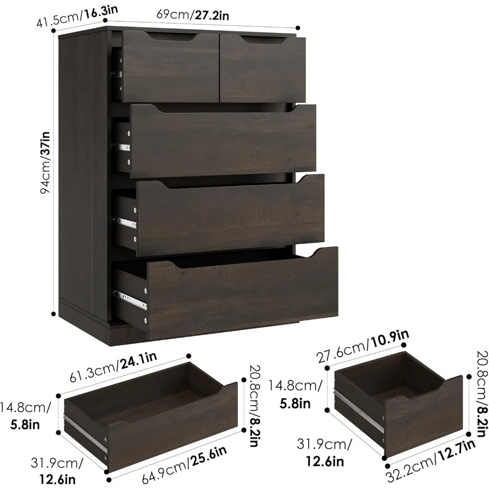 modern 5 drawer dresser for bedroom, chest of drawers with storage, wood storage chest organizers with cut-out handles, accent