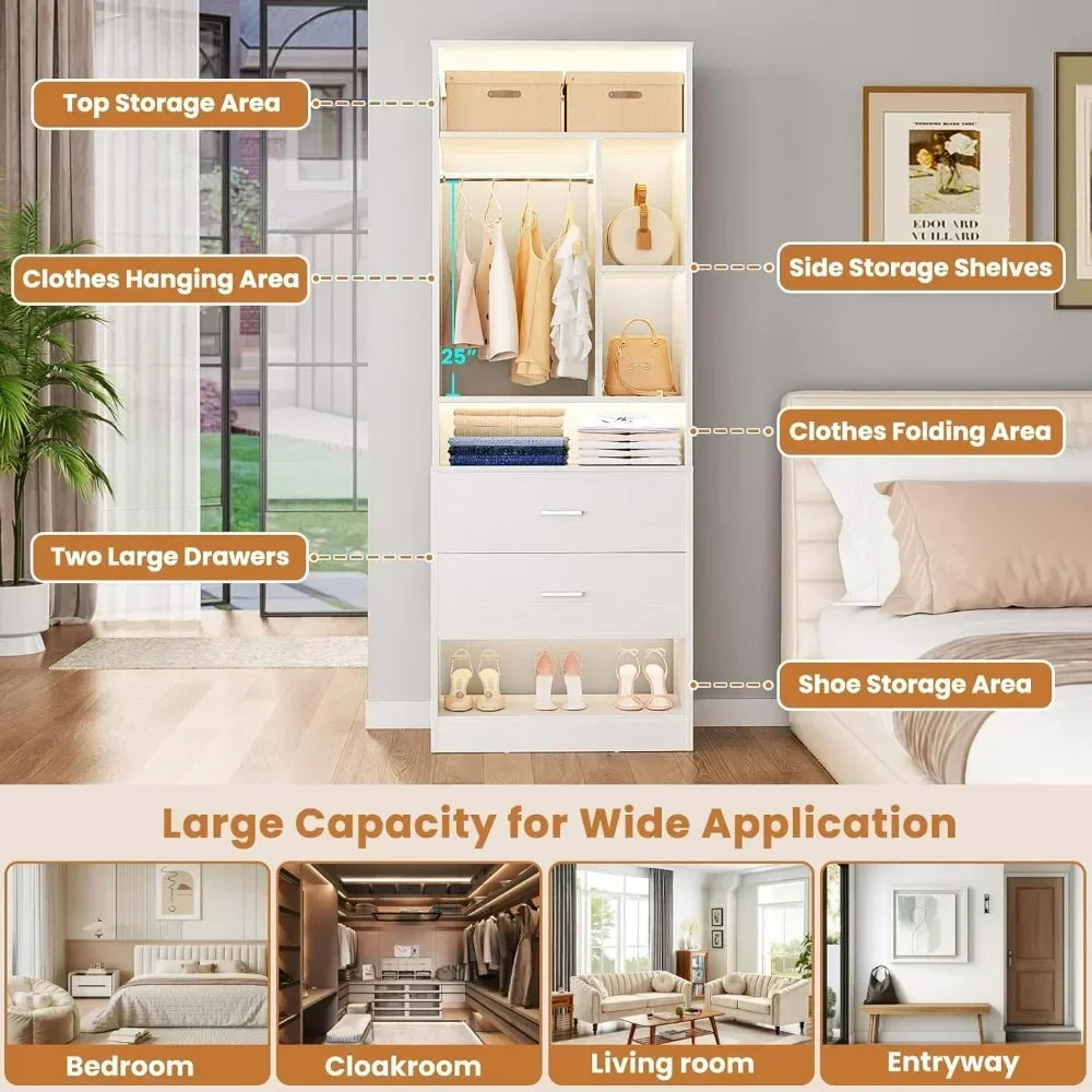 YQXH 24 Inches Closet System with 2 Wood Drawers, 2FT Small Closet Organizer System with 6 Shelves