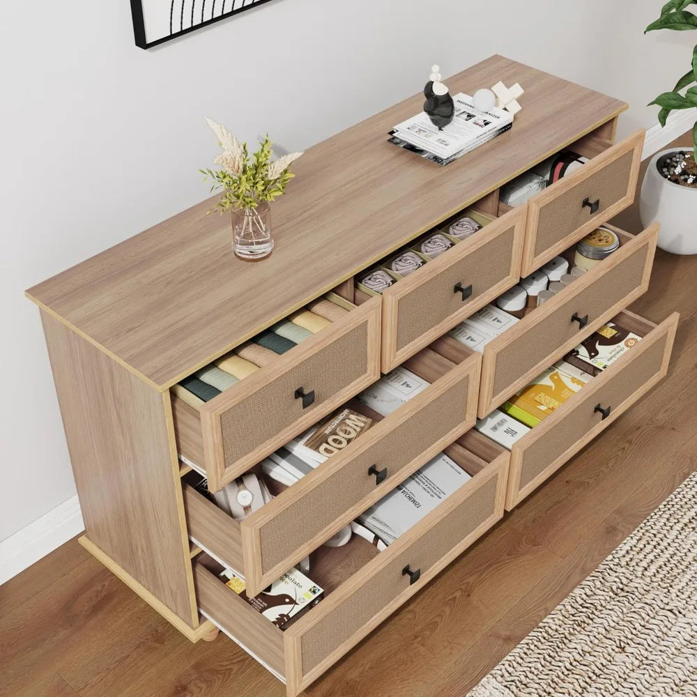 7 Drawer Dresser for Bedroom, Mid Century Modern Wide Wood Rustic Chest of Drawers Wooden Storage Organizer Dressers