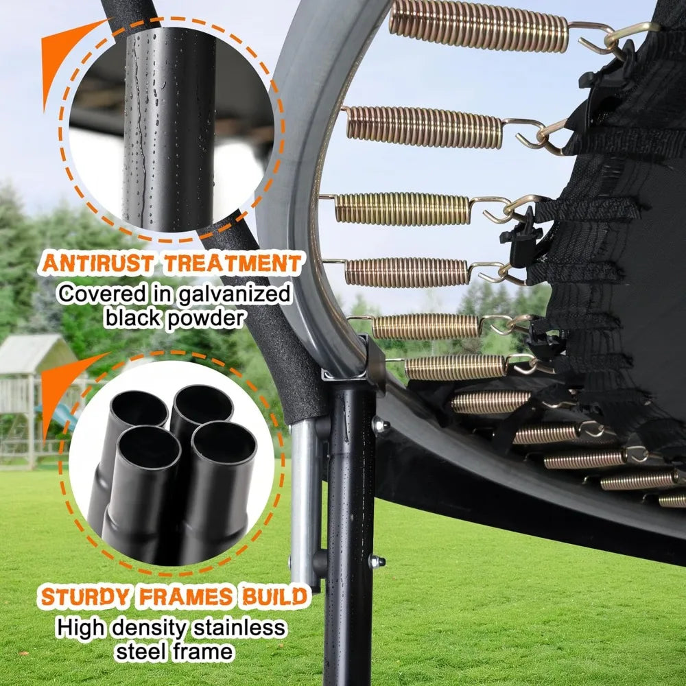 Trampoline 8FT 10FT 12FT 14FT 16FT, Recreational Trampolines with Enclosure Net and Ladder, Outdoor Anti-Rust Trampolines