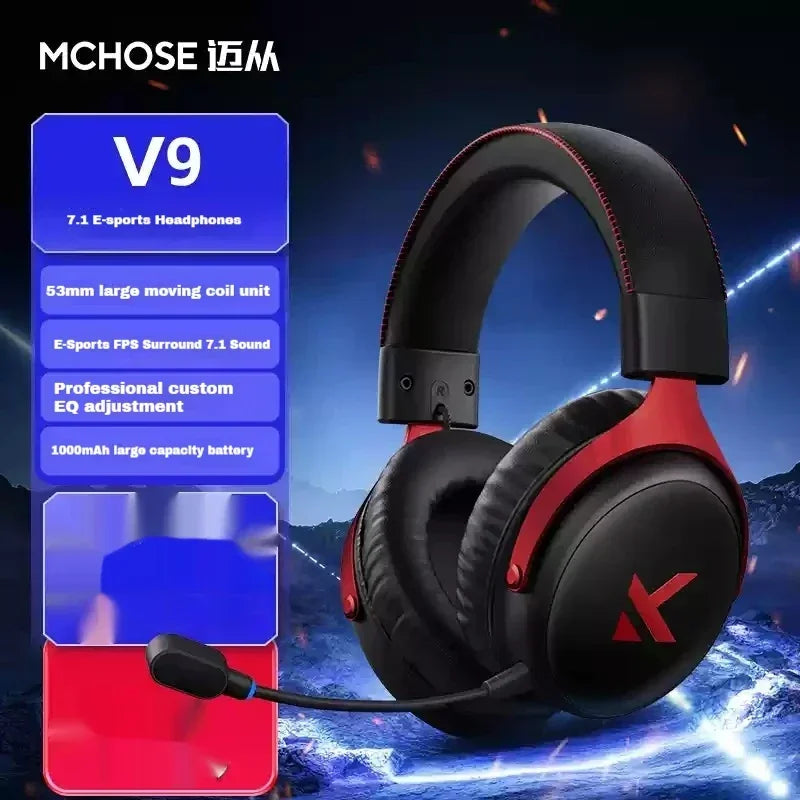 MCHOSE V9 Pro Head-mounted Music Wireless Gaming Headphones Noise Reduction Mic 3-mode Customized Music Earphones Pc Accessories