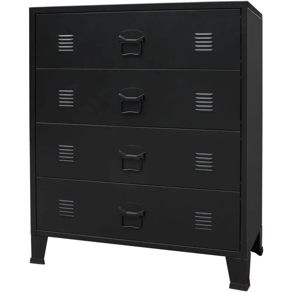vidaXL Storage Chest, Metal Storage Cabinet with 4 Drawers, Industrial Style Sideboard with Air Vents and Metal Handles, Sideboa