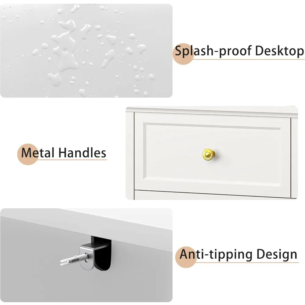 LYNSOM 7 Drawer White Dresser for Bedroom, 55 Wood Dresser with Gold Handles, Wide Modern Chest of Drawers for Hallway, Entryway